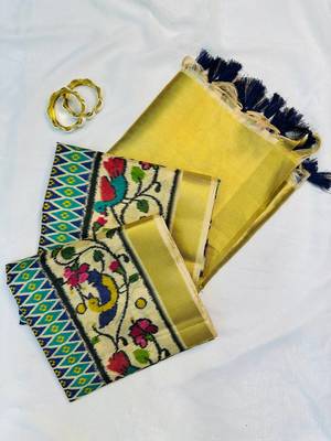 Sea-Green Color Printed golden zari border and zari pallu art silk saree 1