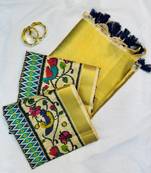 Sea-Green Color Printed golden zari border and zari pallu art silk saree