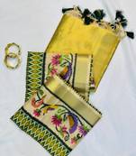 Green Color Printed golden zari border and zari pallu art silk saree