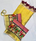 Pink Color Printed golden zari border and zari pallu art silk saree