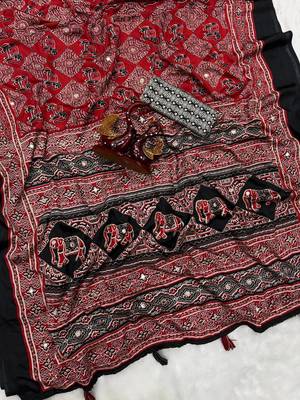 Black Color Zari and mirror work crepe silk Saree 1