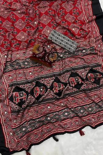 Black Color Zari and mirror work crepe silk Saree