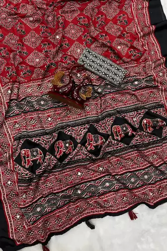 Black Color Zari and mirror work crepe silk Saree