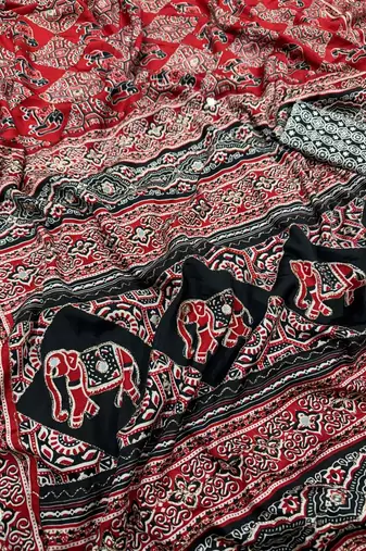 Black Color Zari and mirror work crepe silk Saree