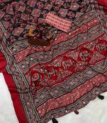 Red Color Zari and mirror work crepe silk Saree