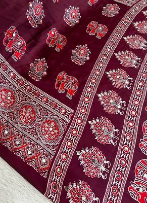 Red Color Zari and mirror work crepe silk Saree 1