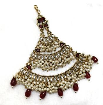 maroon maang-tikka kundan 1