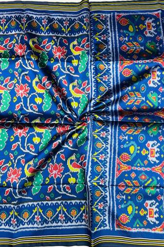 Blue Color Lagadi pallu and decorative tassels Double pichwai print  Silk Saree