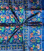 Blue Color Lagadi pallu and decorative tassels Double pichwai print  art silk saree