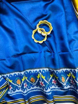 Blue Color Lagadi pallu and decorative tassels Double pichwai print  art silk saree 4