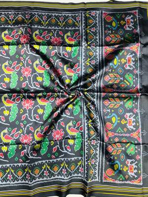 Neavy Blue Color Lagadi pallu and decorative tassels Double pichwai print  art silk saree 1