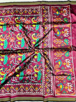 Plum Color Lagadi pallu and decorative tassels Double pichwai print  art silk saree 2