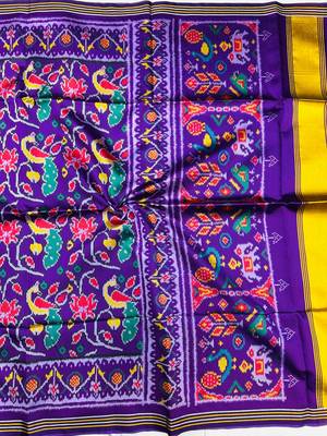 Purple Color Lagadi pallu and decorative tassels Double pichwai print  art silk saree 4