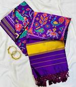 Purple Lagadi Pallu And Decorative Tassels Double Pichwai Print Art Silk Saree