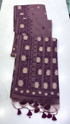 Dark Lavender Color Zari Weaving butti Work Cotton Saree 2