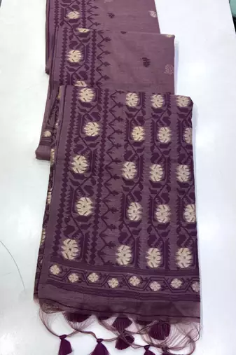 Dark Lavender Color Zari Weaving butti Work Cotton Saree