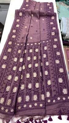 Dark Lavender Color Zari Weaving butti Work Cotton Saree 3