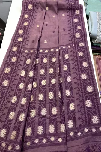 Dark Lavender Color Zari Weaving butti Work Cotton Saree