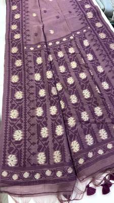 Dark Lavender Color Zari Weaving butti Work Cotton Saree 4
