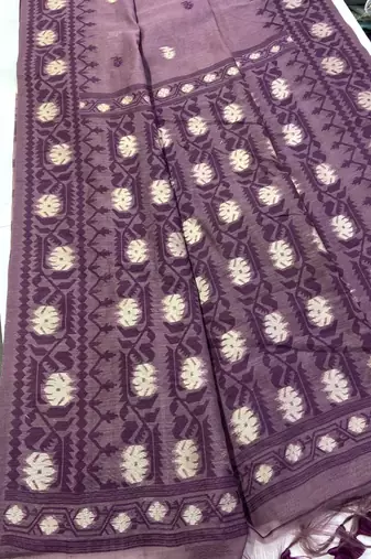 Dark Lavender Color Zari Weaving butti Work Cotton Saree