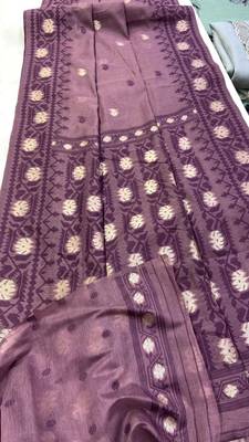 Dark Lavender Color Zari Weaving butti Work Cotton Saree 5