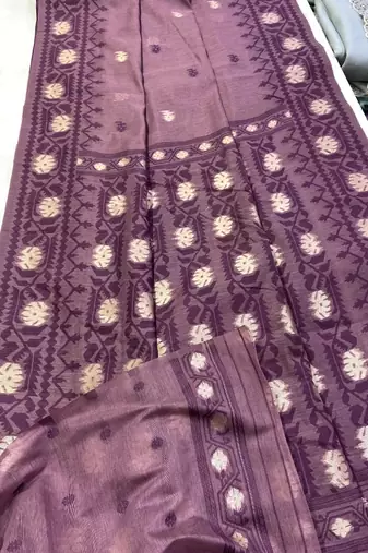 Dark Lavender Color Zari Weaving butti Work Cotton Saree