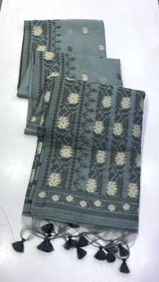 Grey Color Zari Weaving butti Work Cotton Saree 2