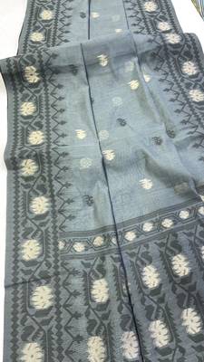 Grey Color Zari Weaving butti Work Cotton Saree 4