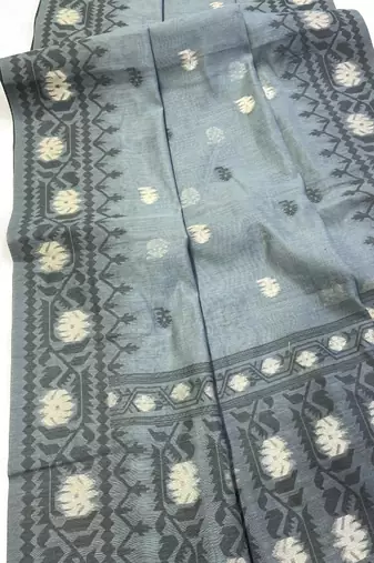Grey Color Zari Weaving butti Work Cotton Saree