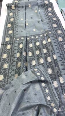 Grey Color Zari Weaving butti Work Cotton Saree 5
