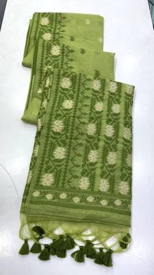 Parrot Green Color Zari Weaving butti Work Cotton Saree 2
