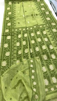 Parrot Green Color Zari Weaving butti Work Cotton Saree 4