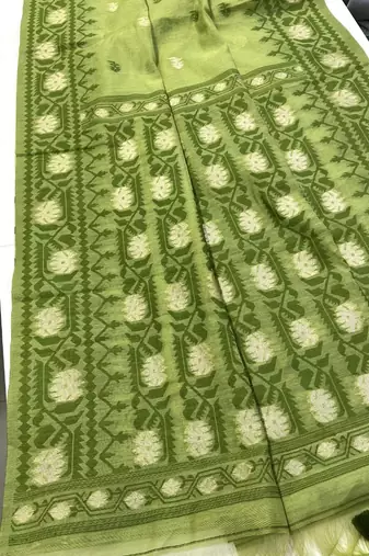 Parrot Green Color Zari Weaving butti Work Cotton Saree