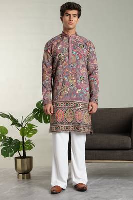 Men's stylish rayon silk sequins position embroidery kurta pant set 1
