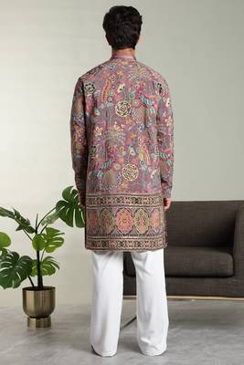 Men's stylish rayon silk sequins position embroidery kurta pant set 2