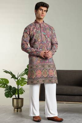 Men's stylish rayon silk sequins position embroidery kurta pant set 3