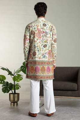 Men's stylish rayon silk sequins position embroidery kurta pant set 2