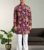 Men's stylish rayon silk sequins position embroidery kurta pant set