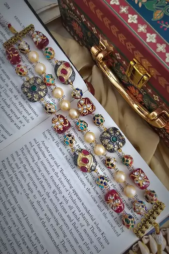 Gold plated kamini red beaded choker
