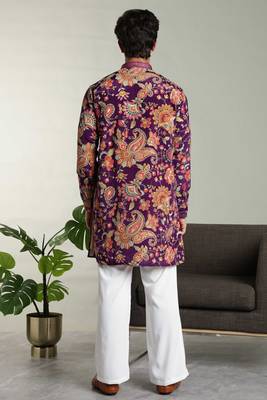 Men's stylish rayon silk sequins position embroidery kurta pant set 4