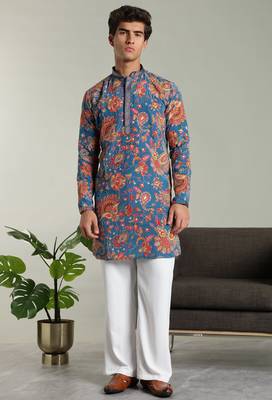 Men's stylish rayon silk sequins position embroidery kurta pant set 1