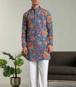 Men's stylish rayon silk sequins position embroidery kurta pant set