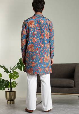 Men's stylish rayon silk sequins position embroidery kurta pant set 2