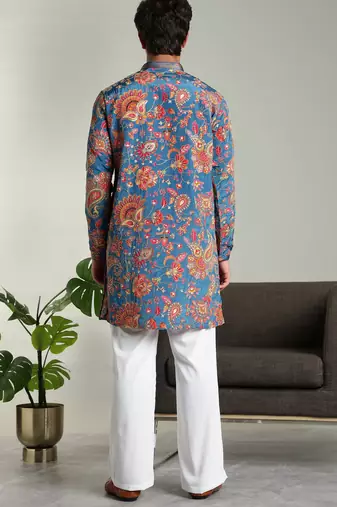 Men's stylish rayon silk sequins position embroidery kurta pant set
