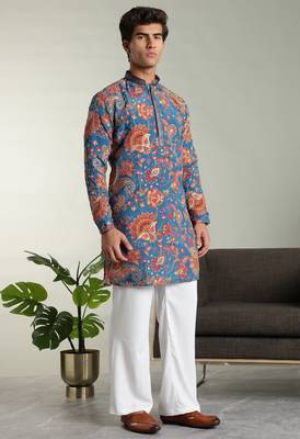 Men's stylish rayon silk sequins position embroidery kurta pant set 4