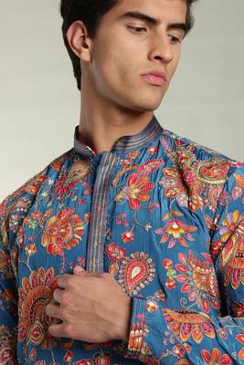 Men's stylish rayon silk sequins position embroidery kurta pant set 5
