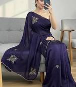 Purple Color Katdana And Pearls Handwork Space Silk Saree
