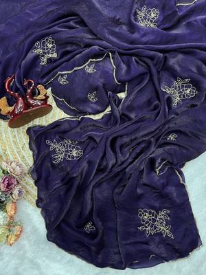 Purple Color Katdana And Pearls Handwork Space Silk Saree 2