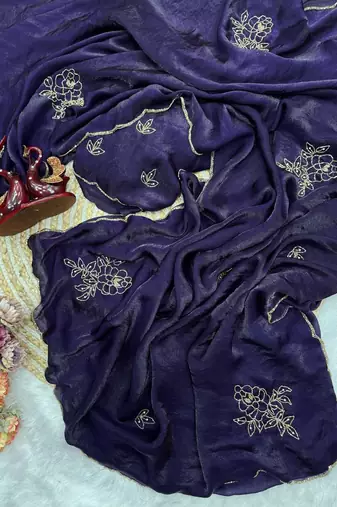Purple Color Katdana And Pearls Handwork Space Silk Saree