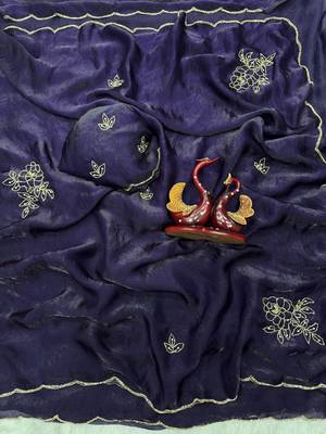 Purple Color Katdana And Pearls Handwork Space Silk Saree 3